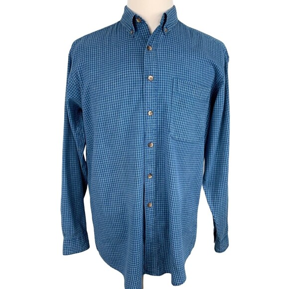 St Johns Bay Button Up Long Sleeve Shirt Blue Check Button-down Size MT ML - Picture 1 of 8